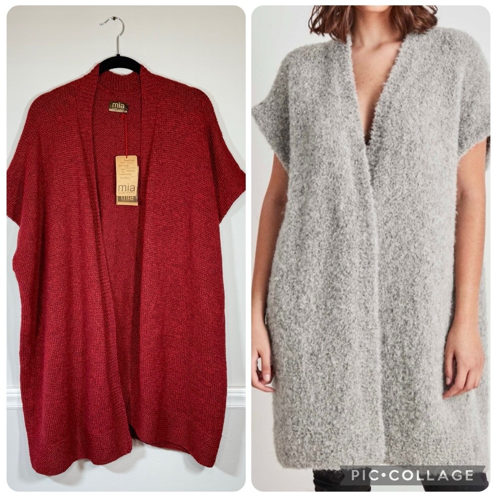MIA Peru Wanka Short Sleeveless Wrap Sweater Red OS Alpaca Blend Boxy Boho NWT